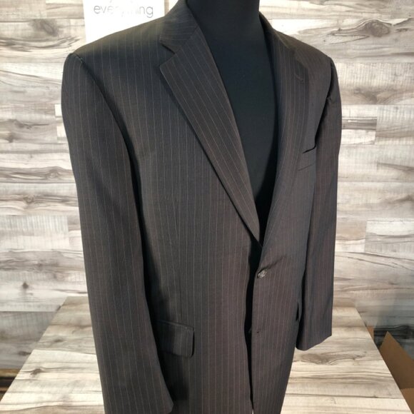 Burberry London 2-Piece Suit 42Sht 38Wst Brown Pinstrpd 100% Wool Made USA - Picture 1 of 7